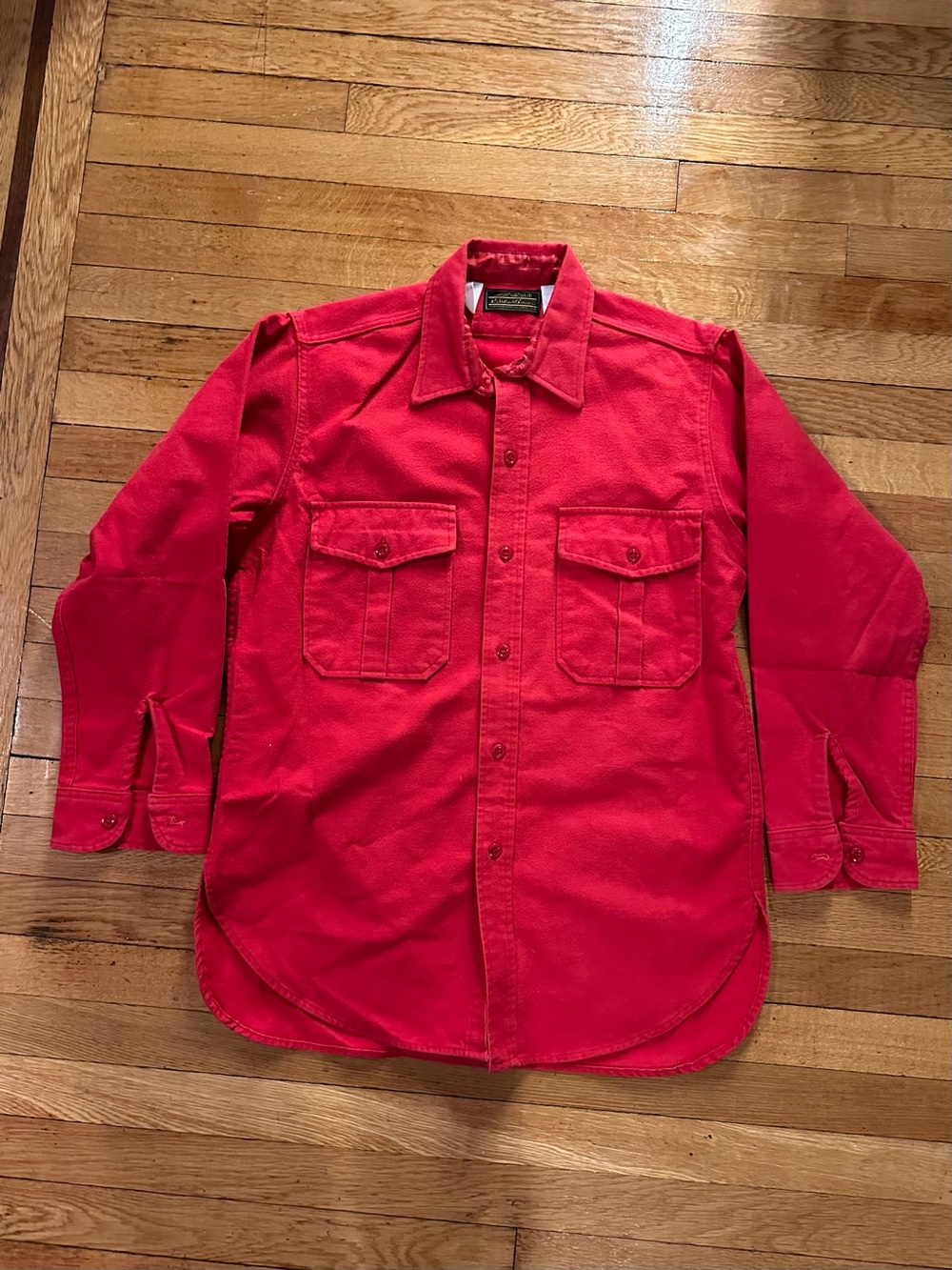 Vintage Eddie Bauer Men's Size Medium Chamois Heavy Flannel Work Shirt Solid Red